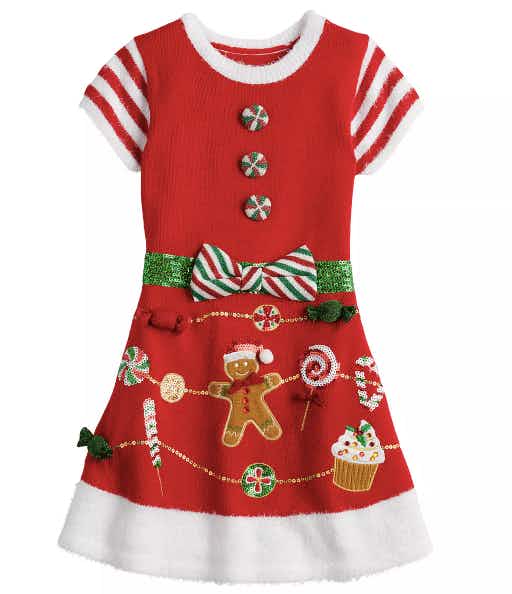 Celebrate Together Girls' Gingerbread Christmas Cookie Sweater Dress