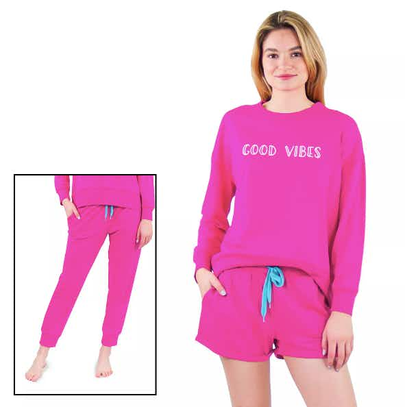 Women's Peace, Love & Dreams 3-pc. Pajama Sweatshirt Pajama Shorts & Pajama Pants Set