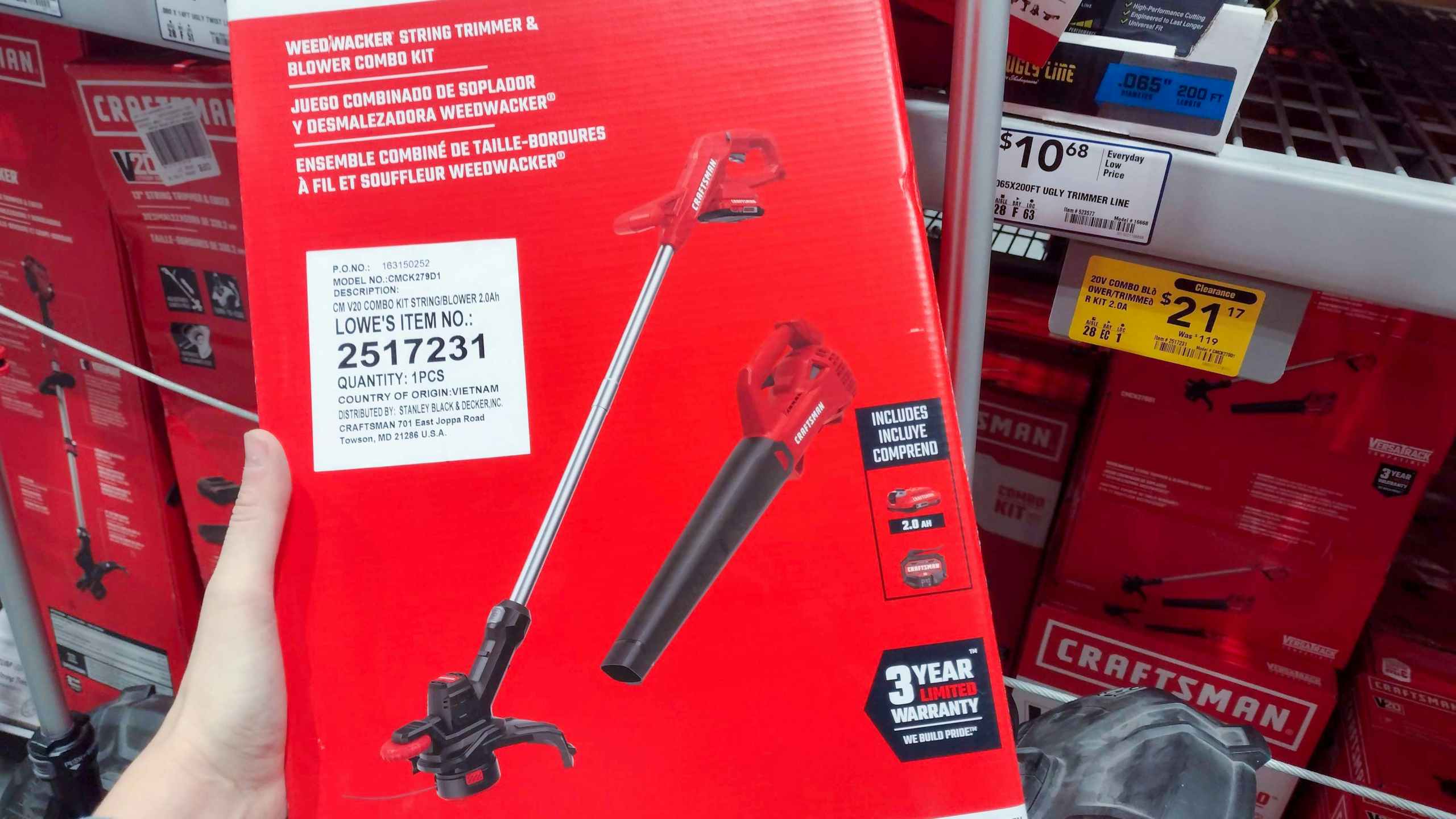 lowes year end clearance craftsman trimmer hand holding