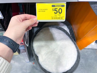 lowes year end clearance ty dog bed hand holding