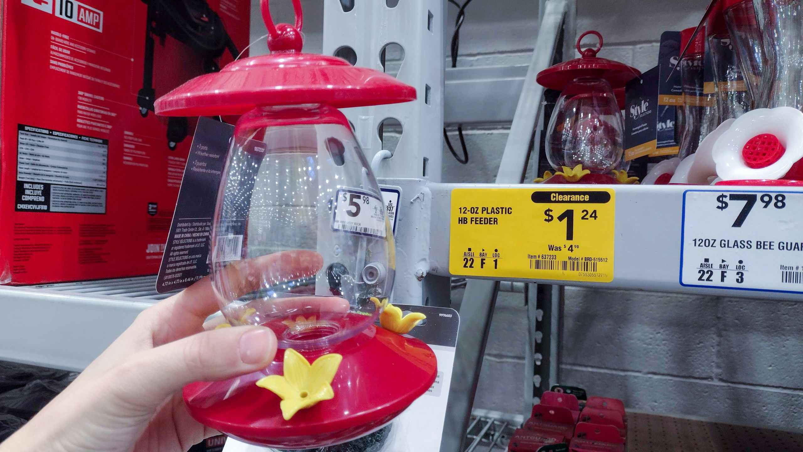 lowes year end clearance hummingbird feeder hand holding