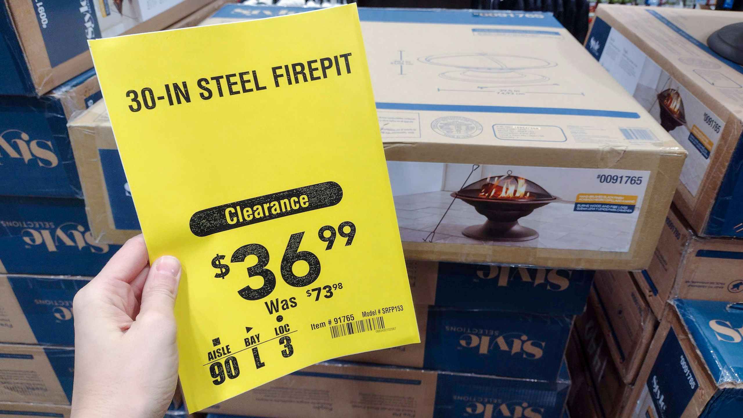 lowes year end clearance steel firepit on shelf