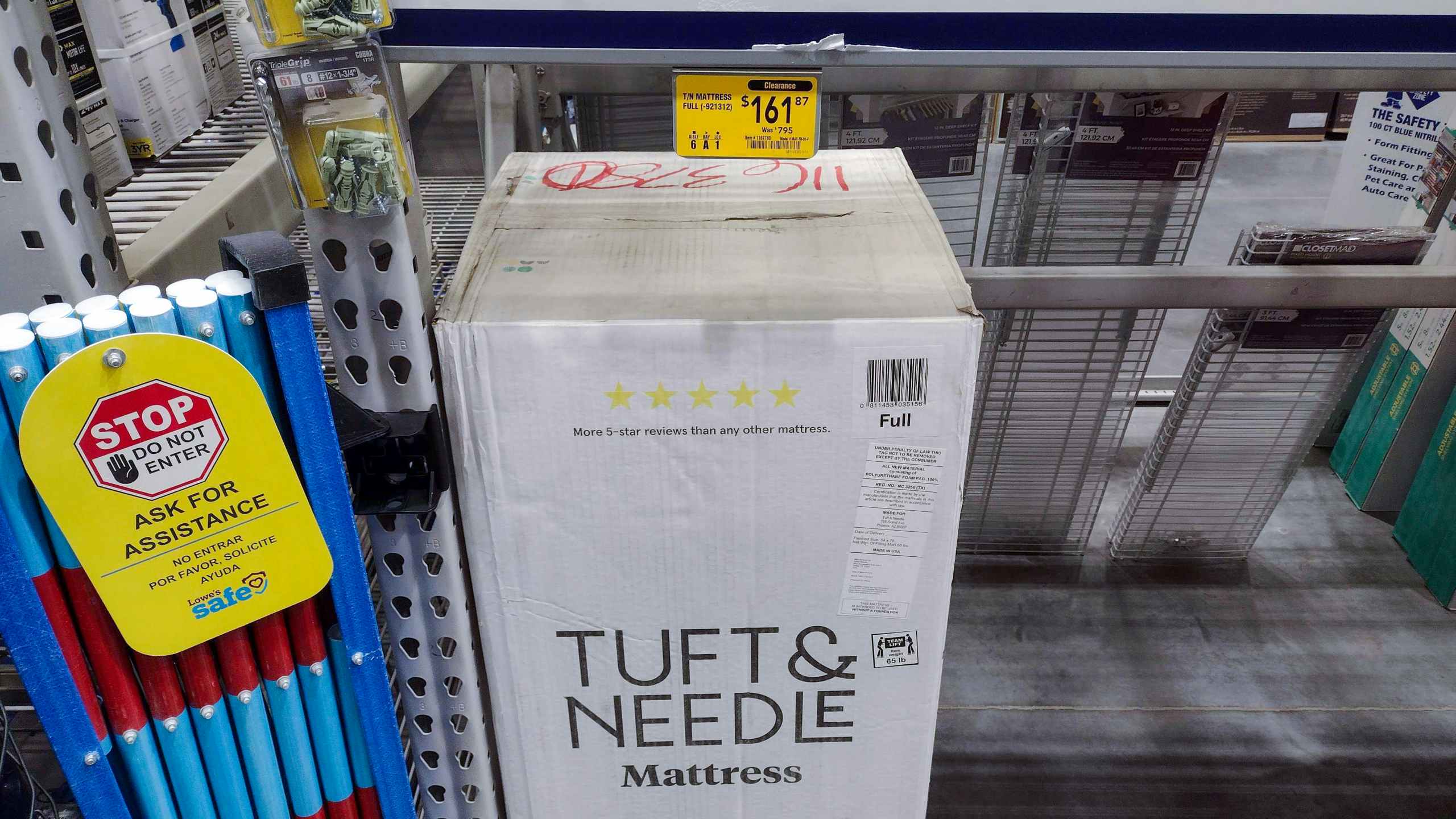lowes year end clearance tuft and needle full mattress on display