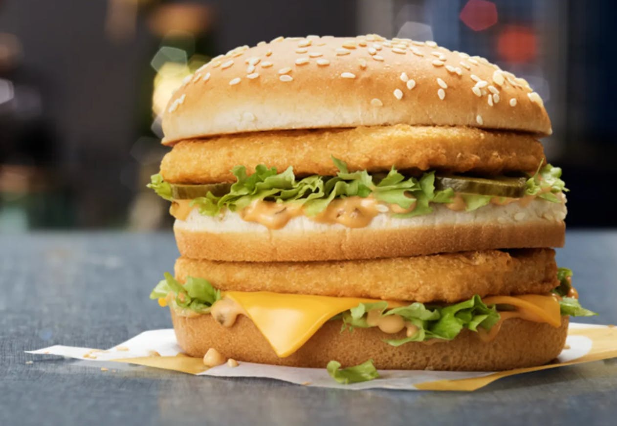 a photo of the chicken big mac from the mcdonalds uk
