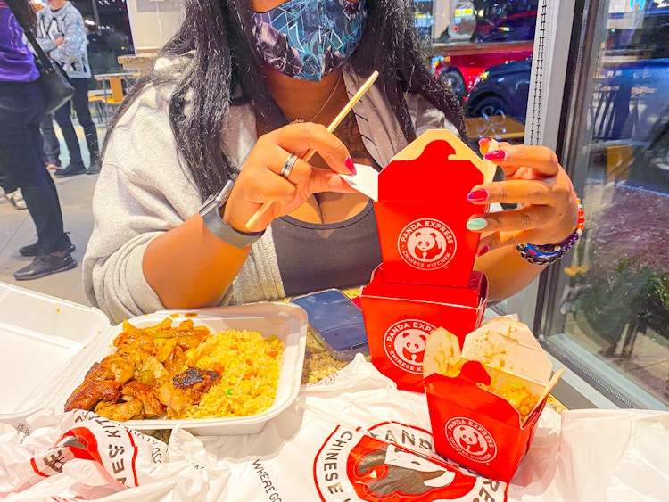 someone eating Panda Express