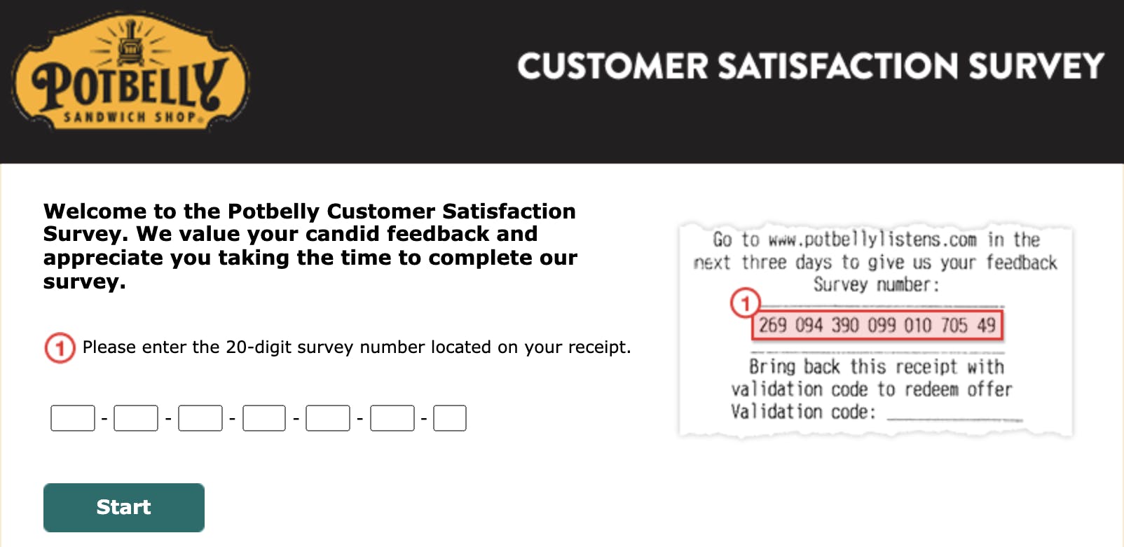 Potbelly customer satisfaction survey site
