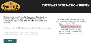 Potbelly customer satisfaction survey site