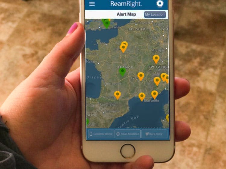 Roam Right travel insurance app on iphone