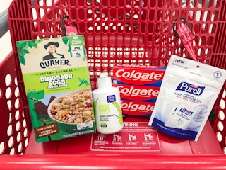 quaker colgate clean & clear purell in a target cart
