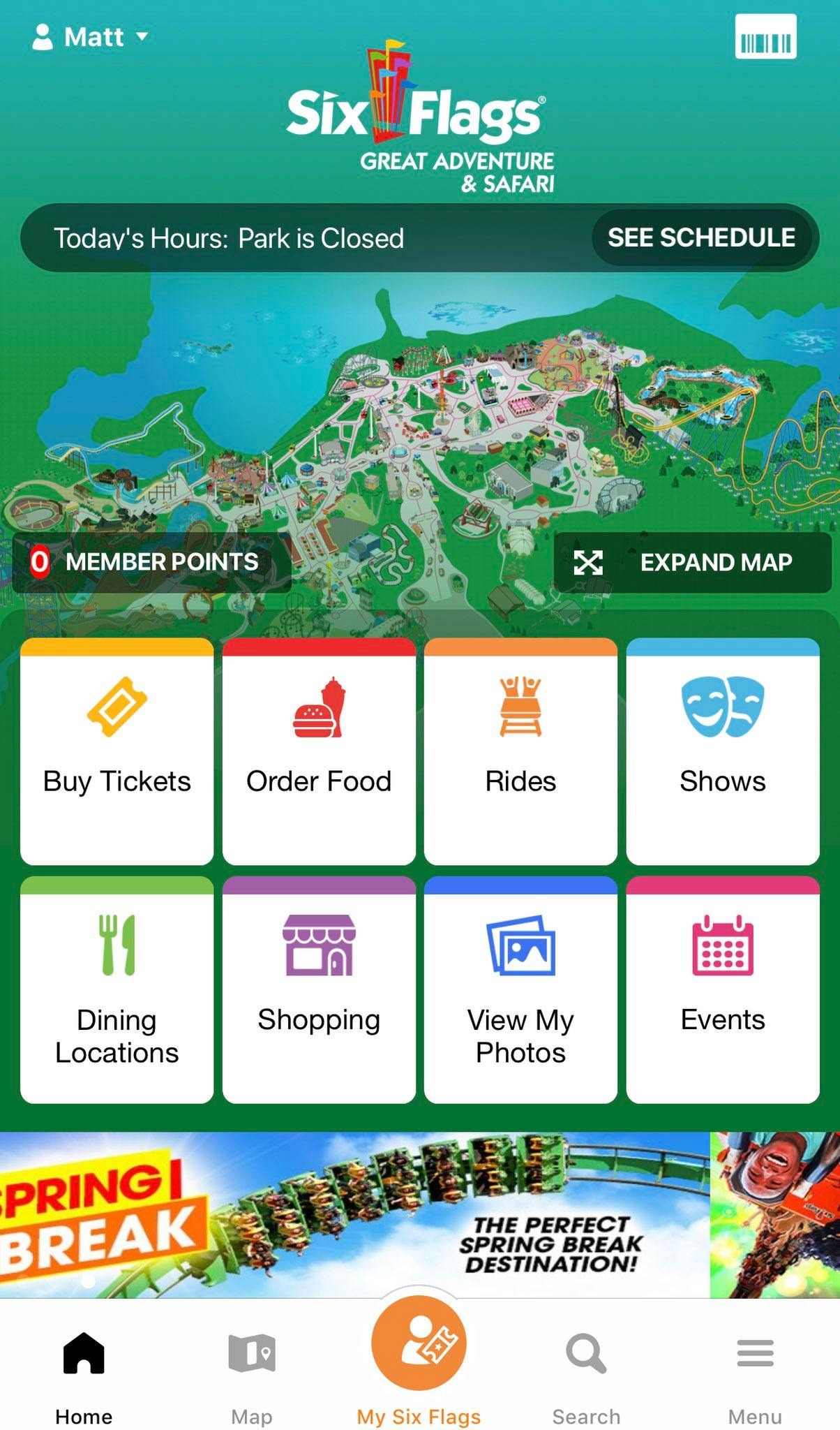 Six Flags app screenshot