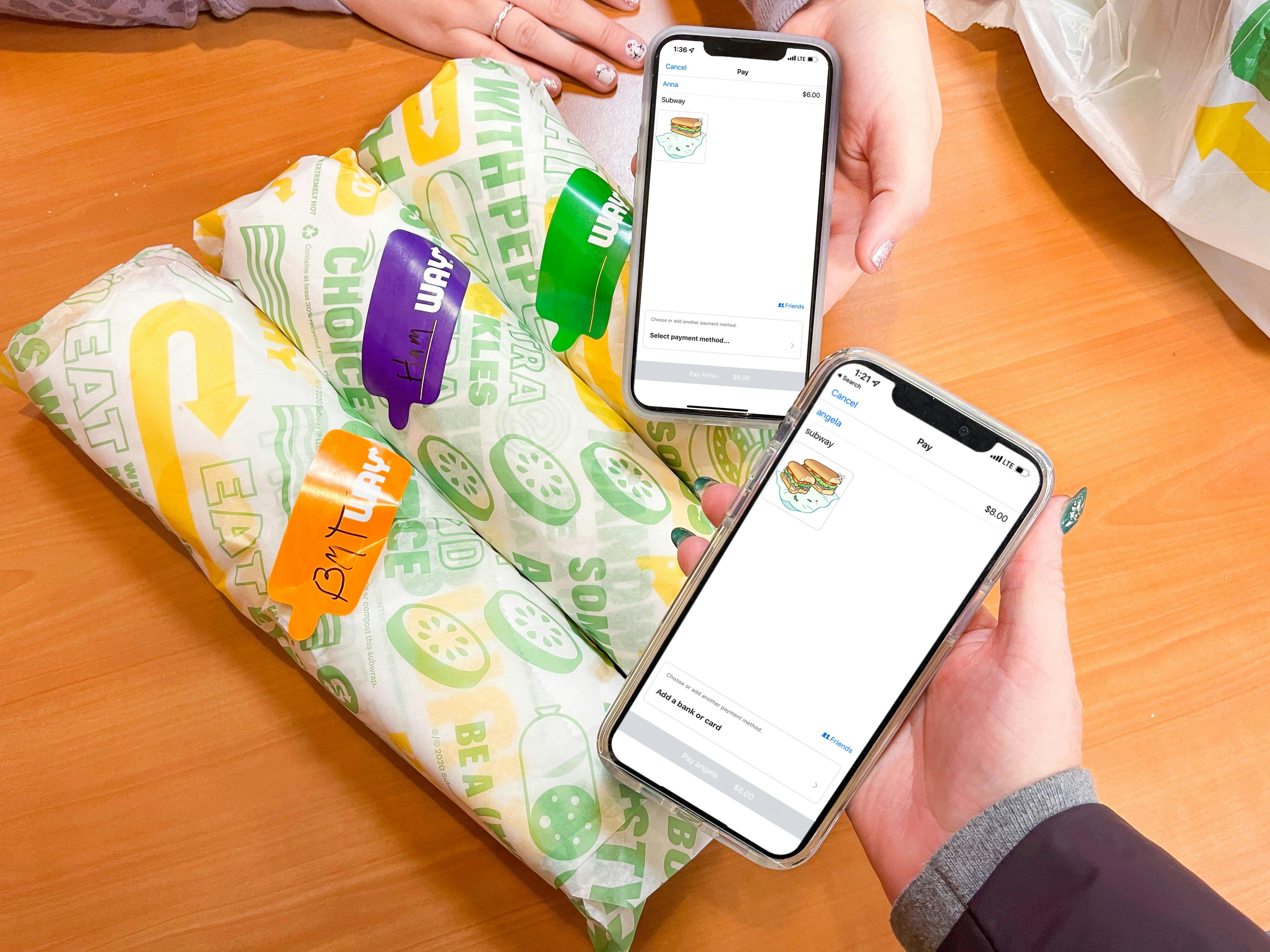 cellphone with venmo and subway footlongs
