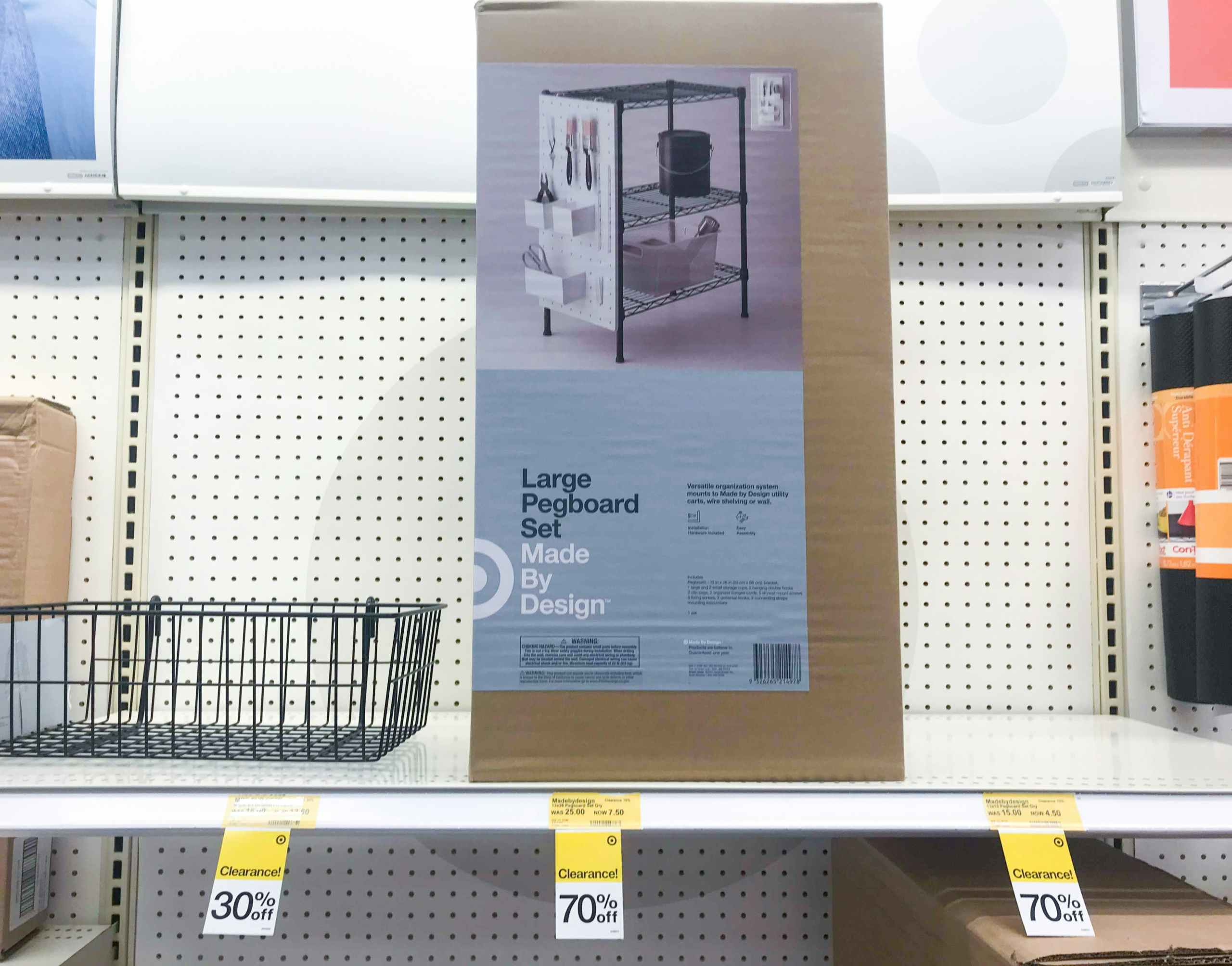 target storage clearance pegboard set on display