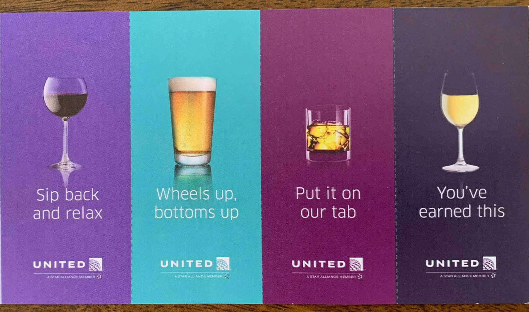 United Airlines drink vouchers booklet