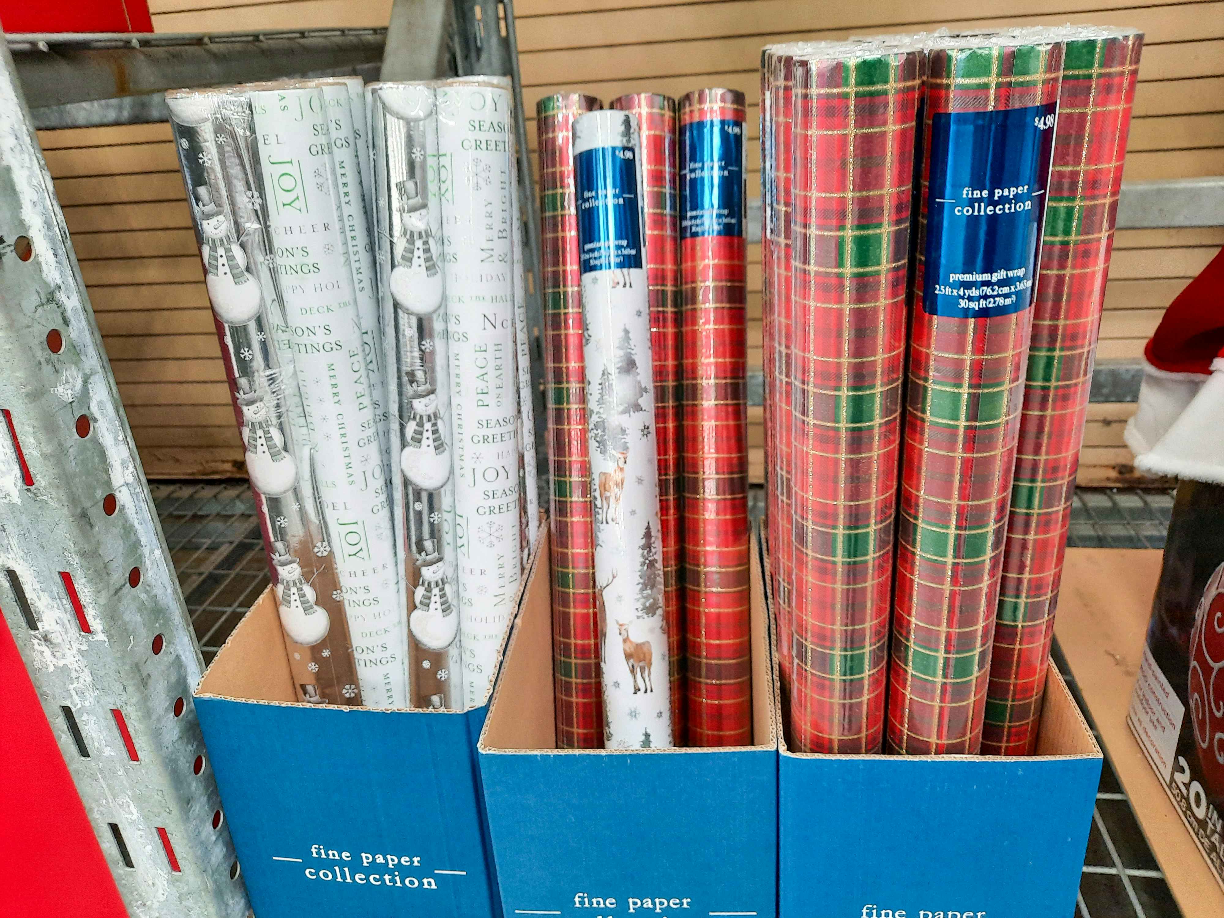 Christmas gift wrapping paper stocked in Walmart