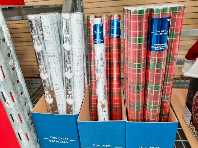 Christmas gift wrapping paper stocked in Walmart