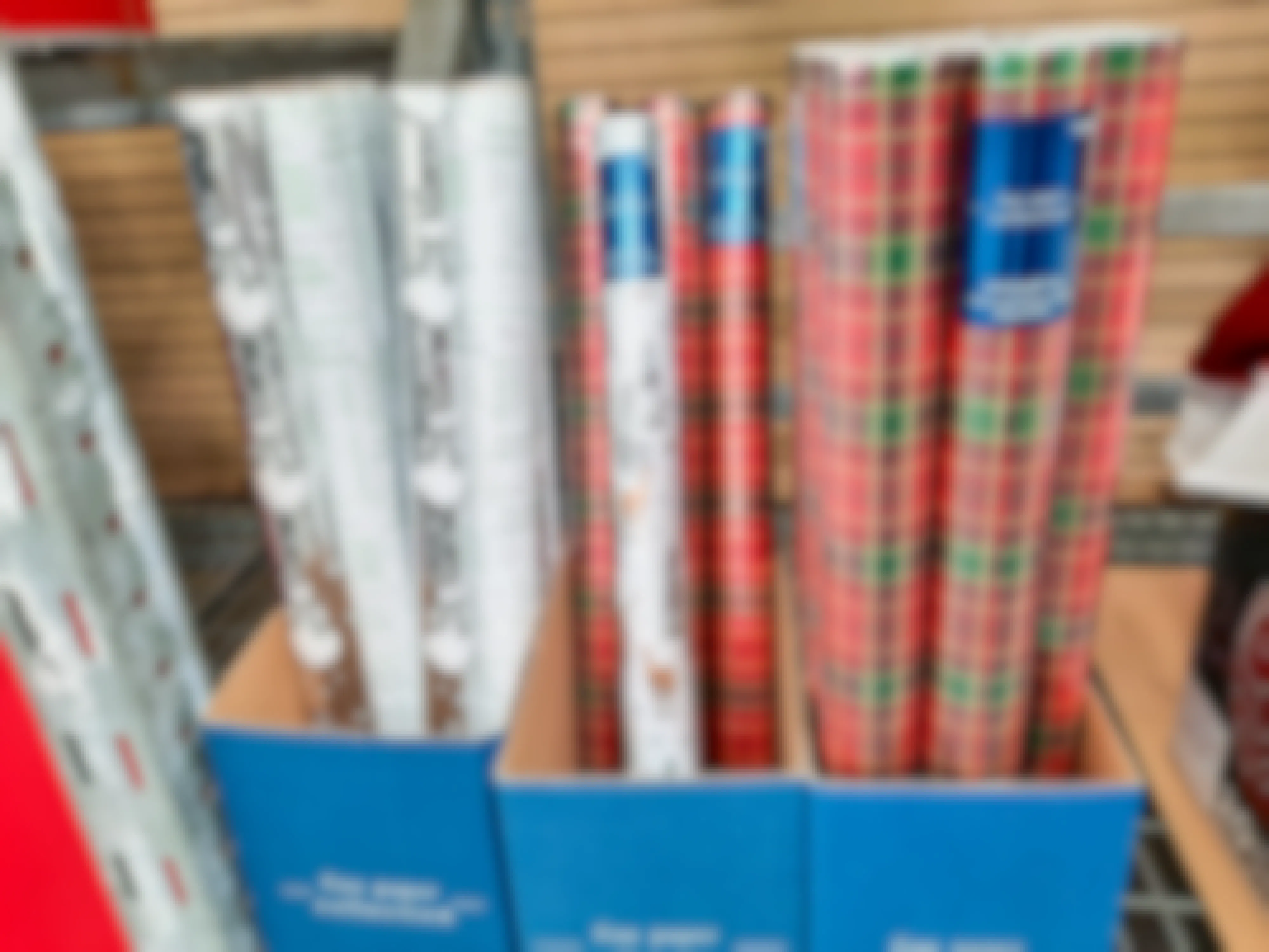 Christmas gift wrapping paper stocked in Walmart