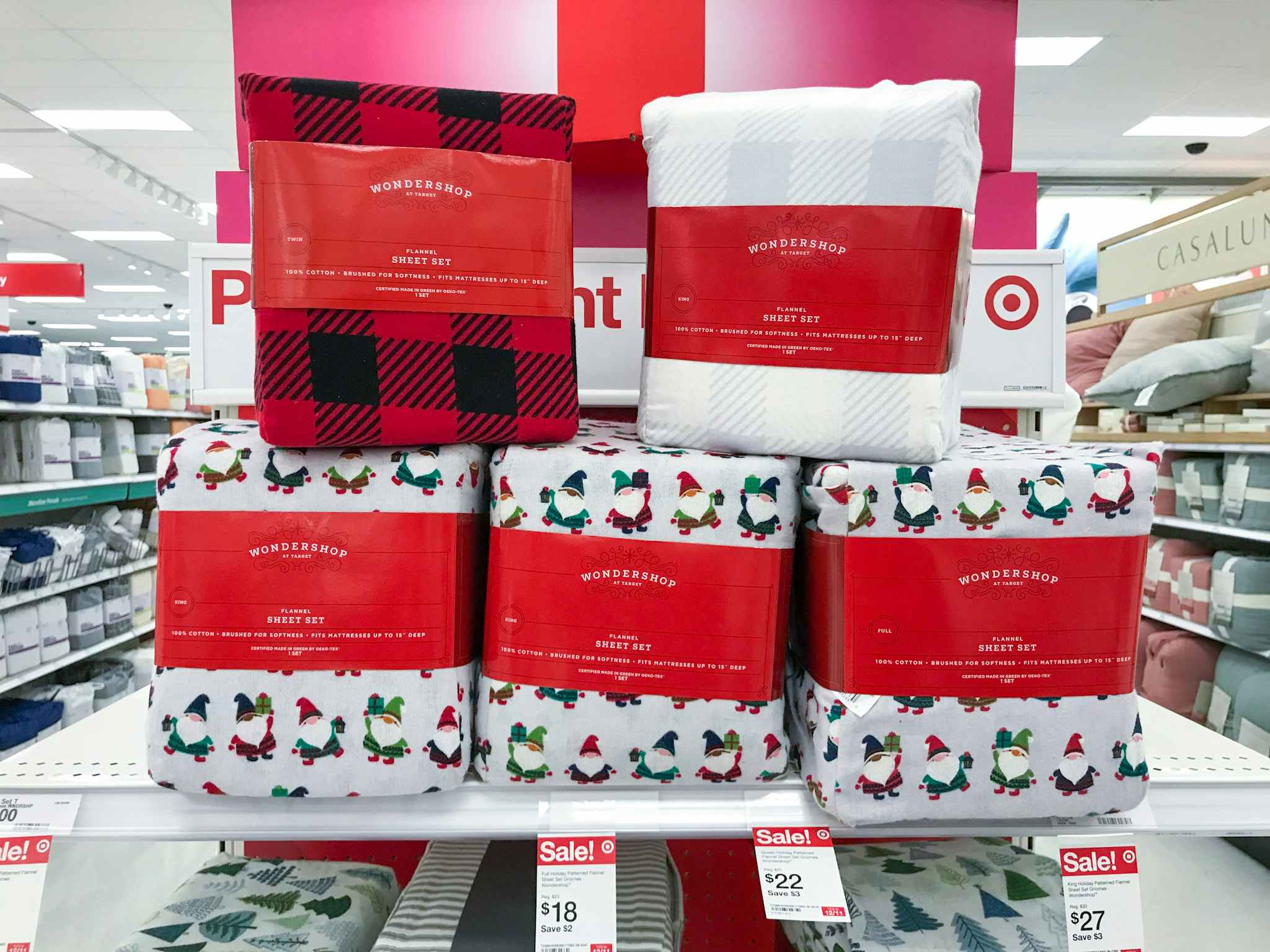 wondershop flannel sheet sets on a target shelf