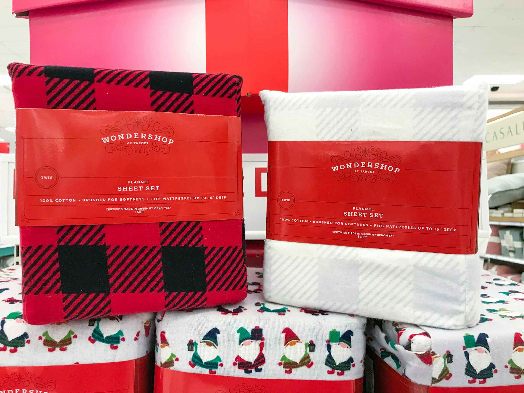 wondershop flannel sheet sets on a target shelf