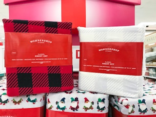 wondershop flannel sheet sets on a target shelf