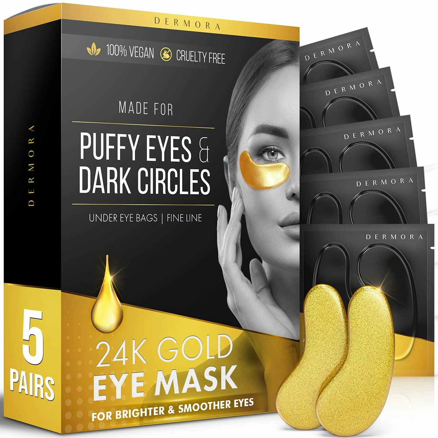 A set of five gold under eye masks.