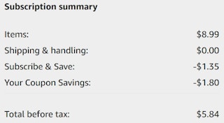An Amazon subscription summary ending in $5.84.