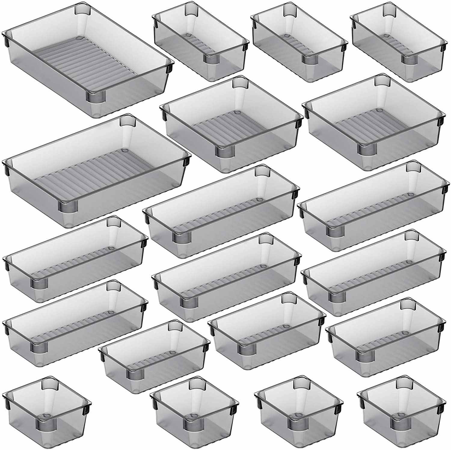 A set of 20 desk drawer organizers.