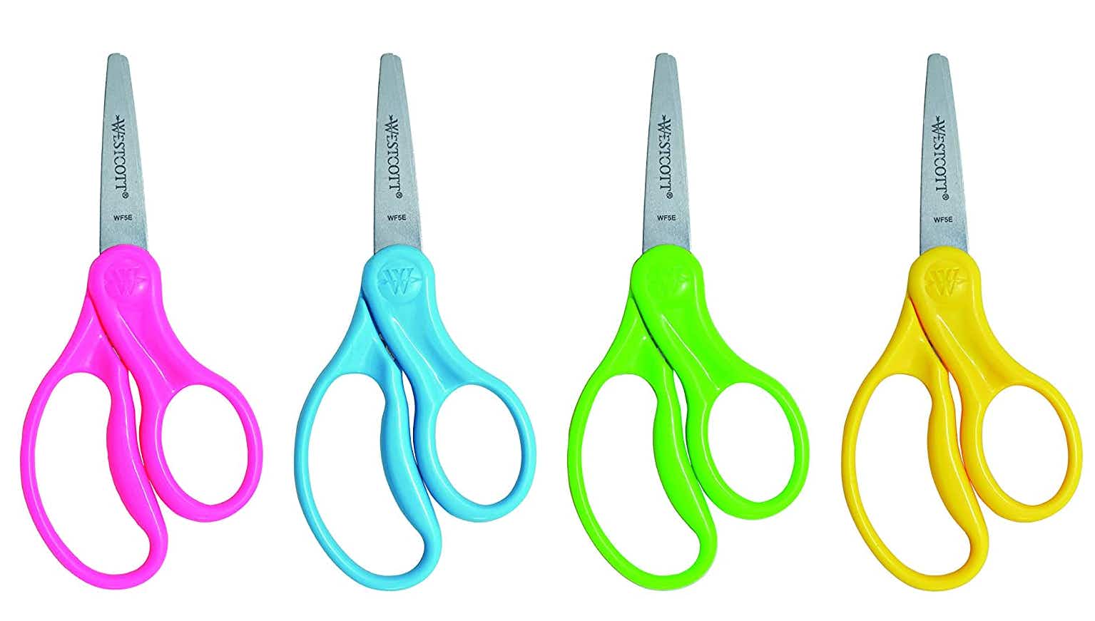 A set of four colorful Westcott scissors.