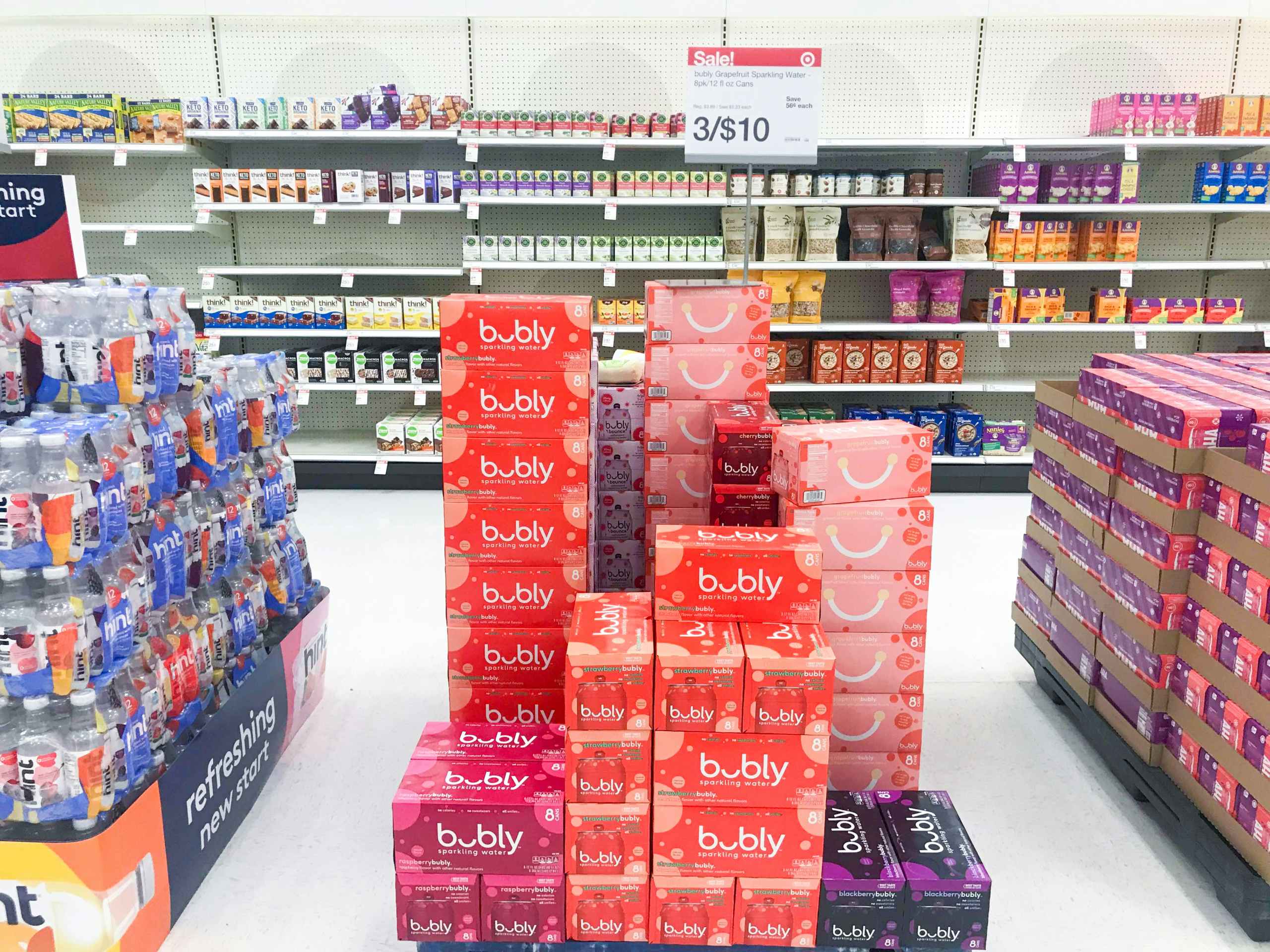 bubly sparkling water packs stacked on display at target