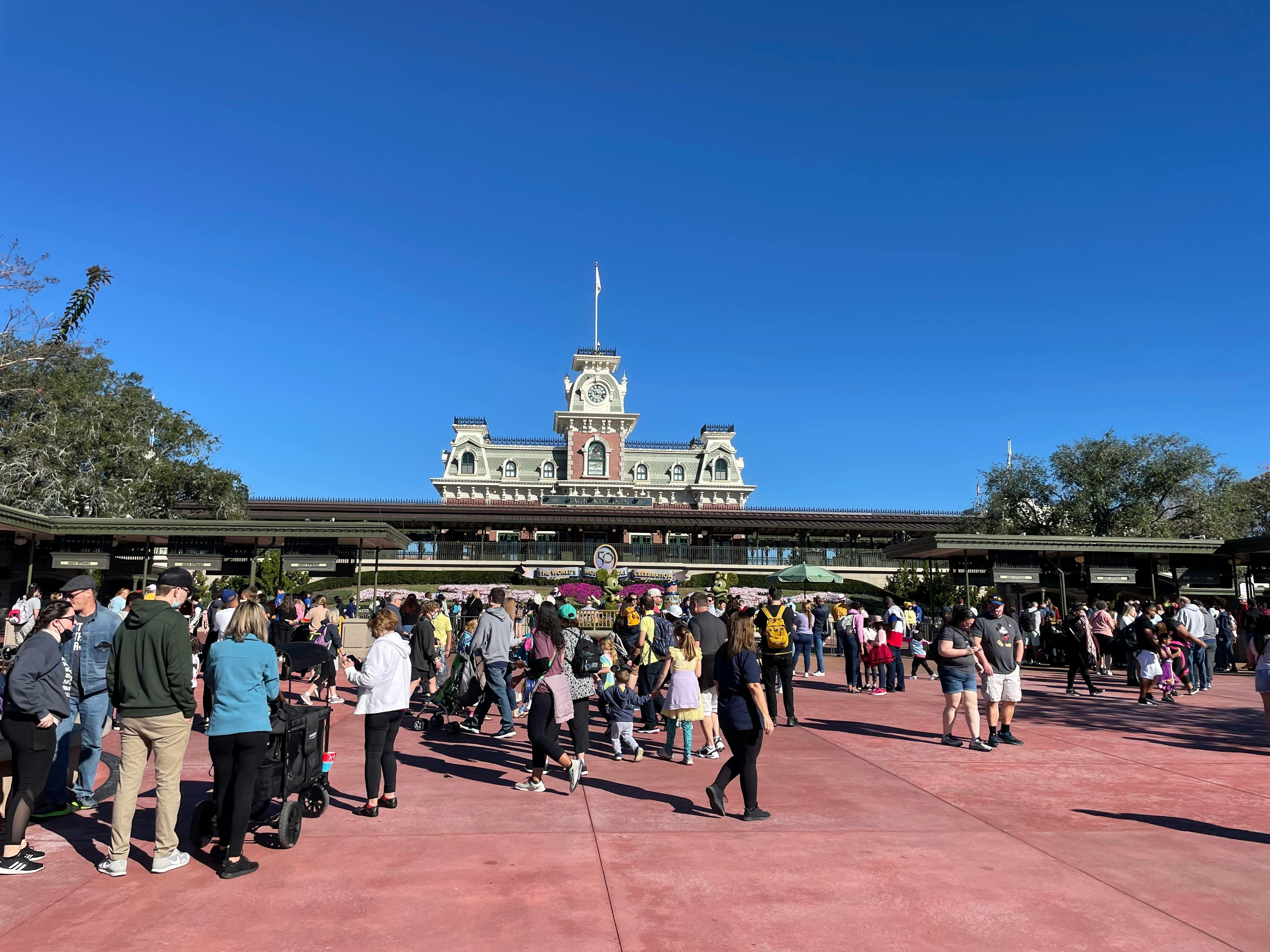 Crowded entryway at Walt Disney World's Magic Kingdom