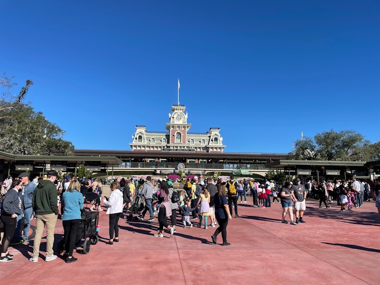 Crowded entryway at Walt Disney World's Magic Kingdom