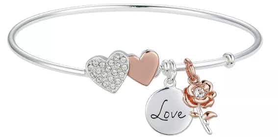 Brilliance Two-Tone "Love" Crystal Charm Bracelet