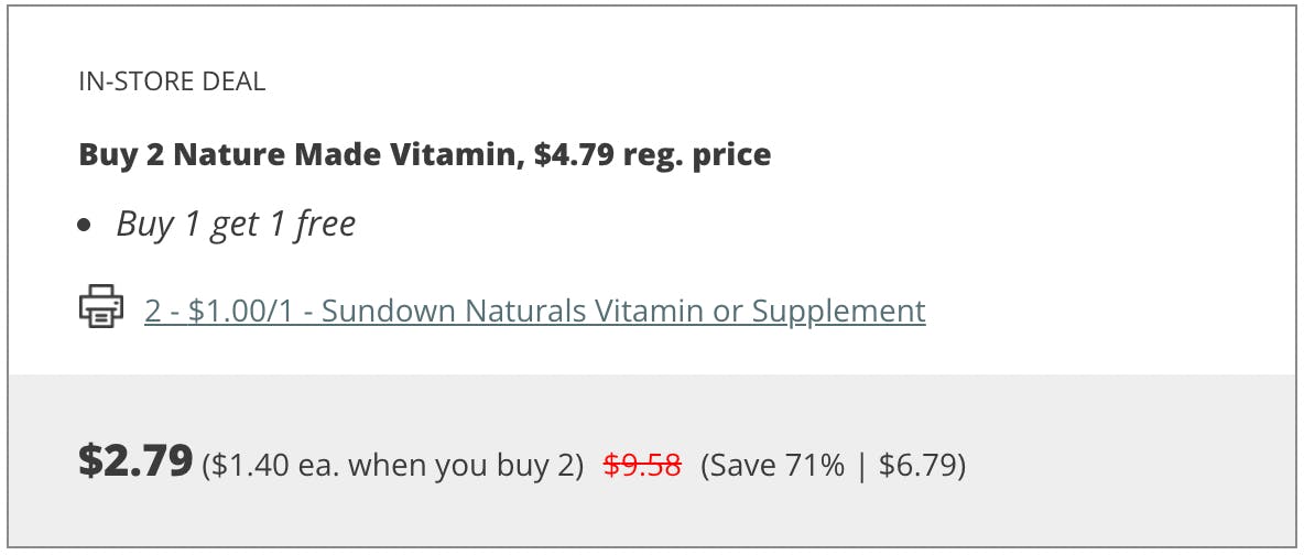 walgreens deal scenario of Nature Made Vitamin
