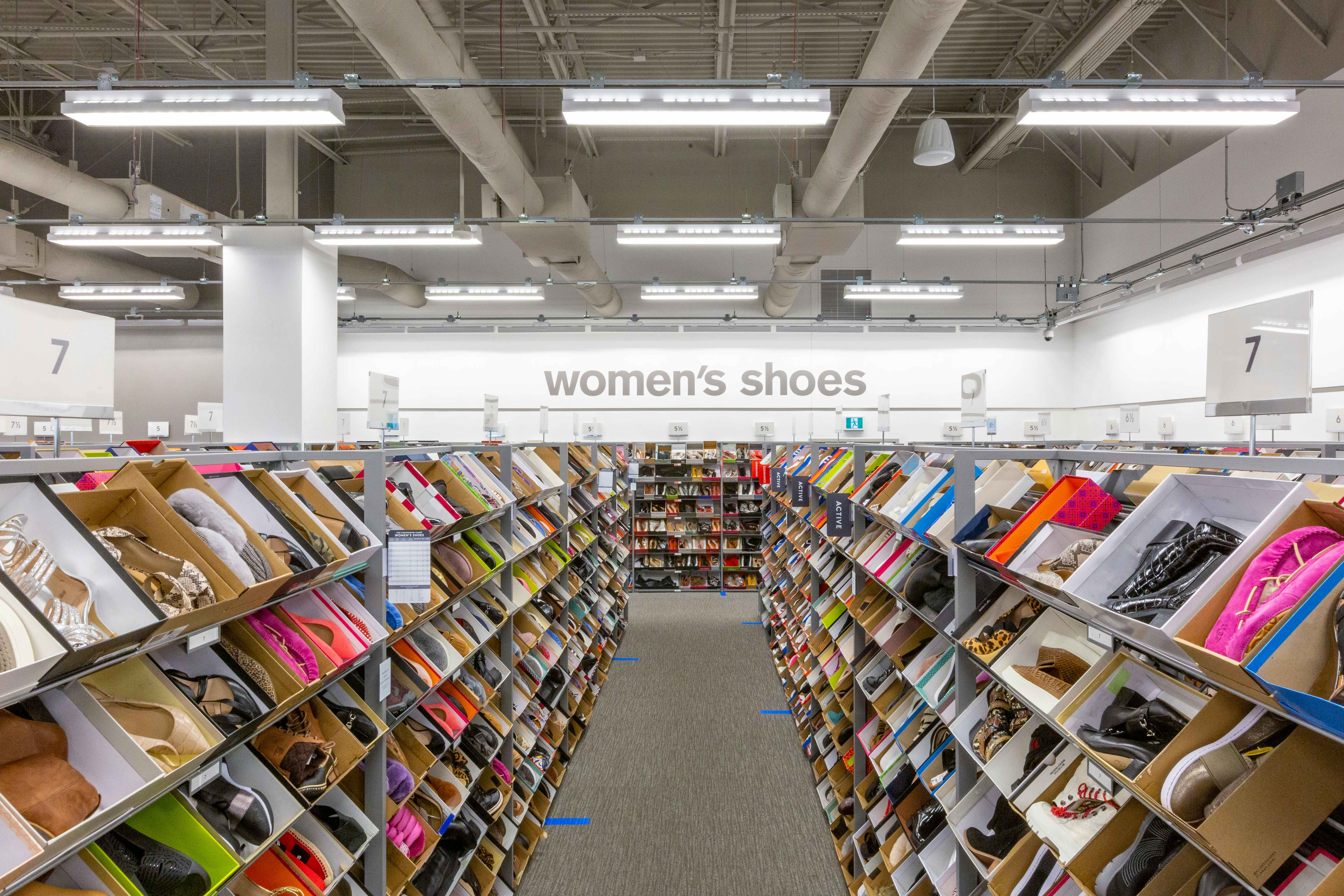a straight-on view of the shoe aisles at nordstrom rack