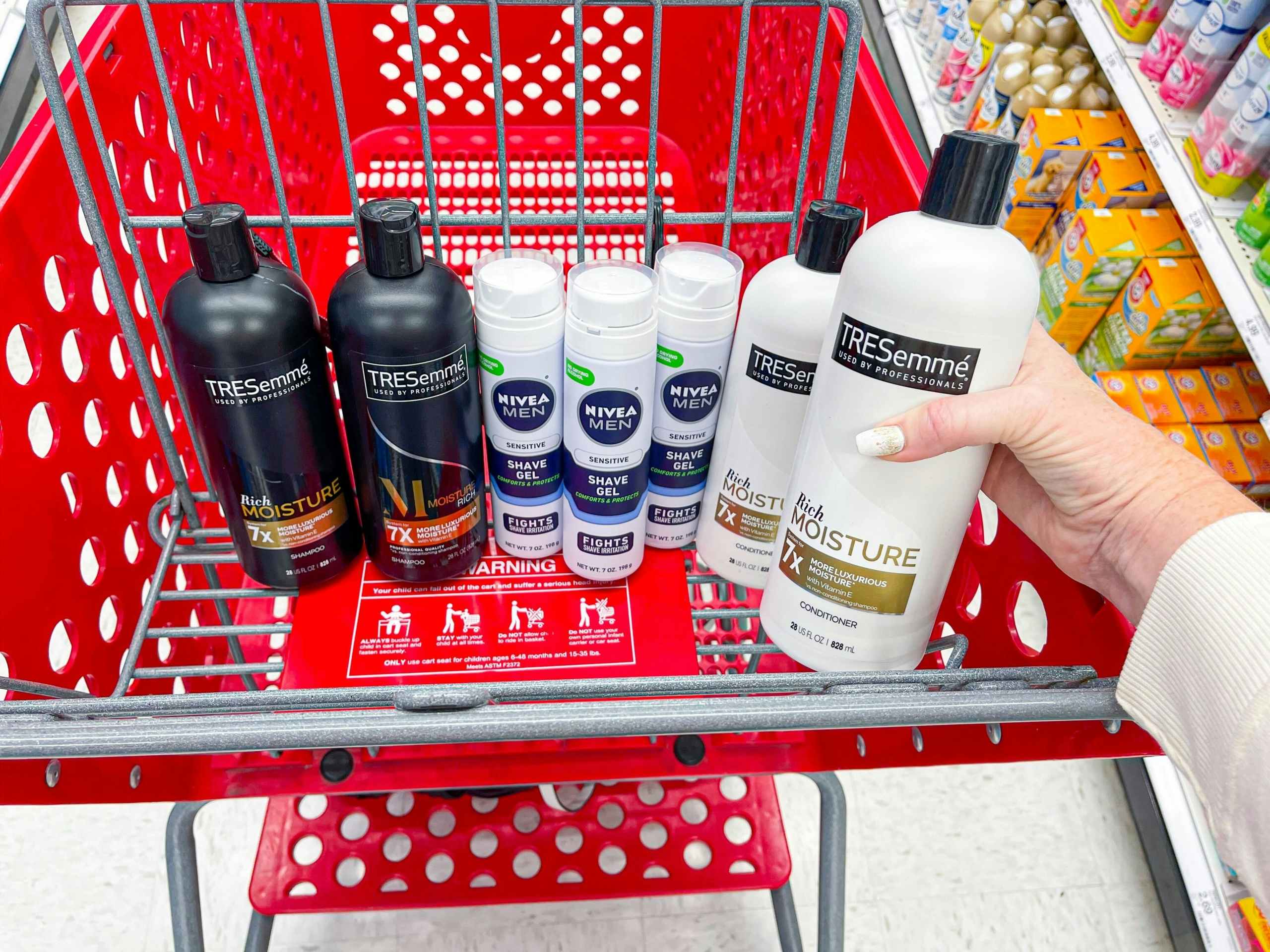 nivea shave gel and tresemme hair care in a target cart