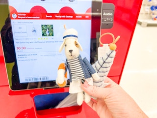 target felt sailor dog and tree ornament hand holding