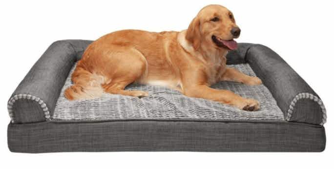 Luxe Fur & Performance Linen Cooling Sofa-Style Pet Bed