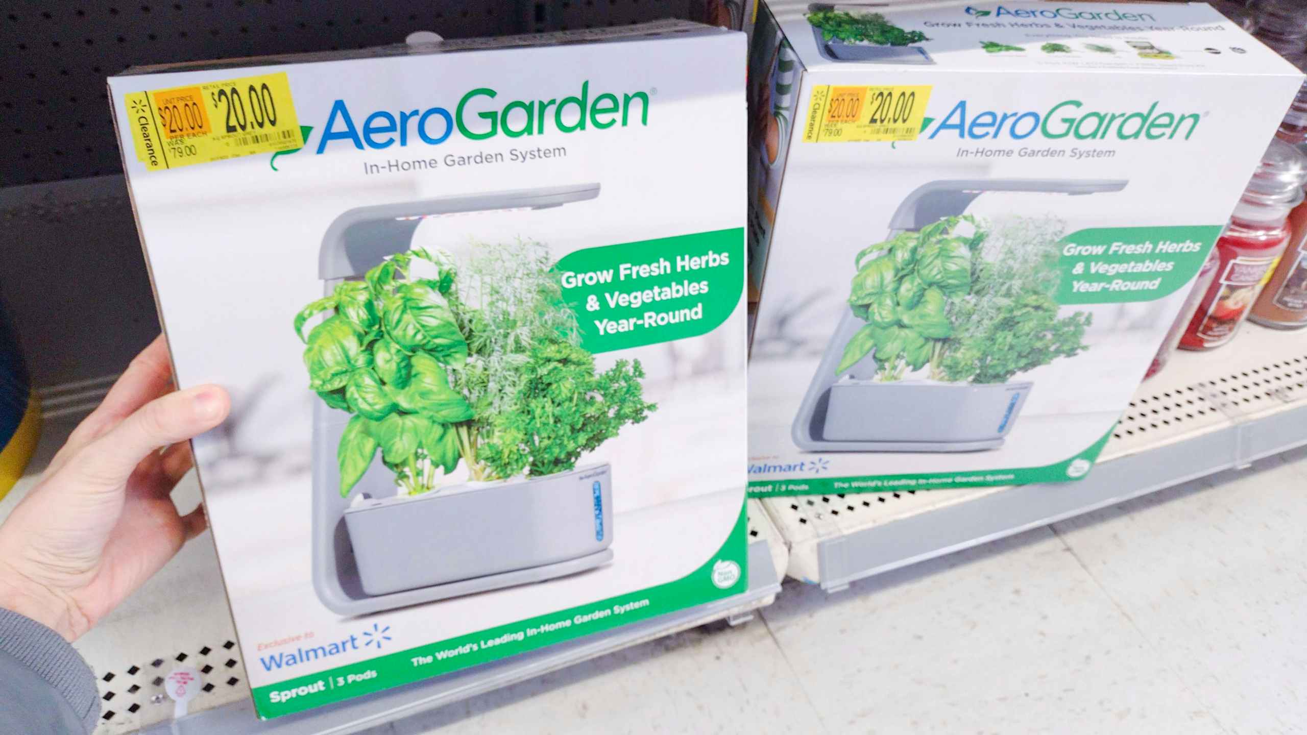 walmart aerogarden system hand holding on shelf