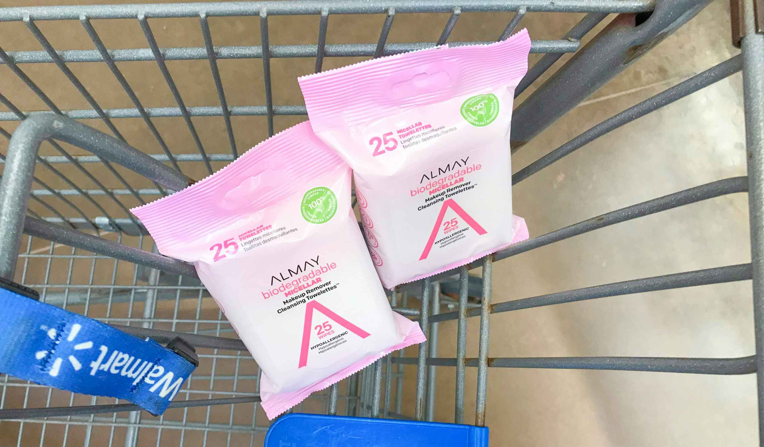 Almay Makeup Remover Wipes in Walmart shopping cart
