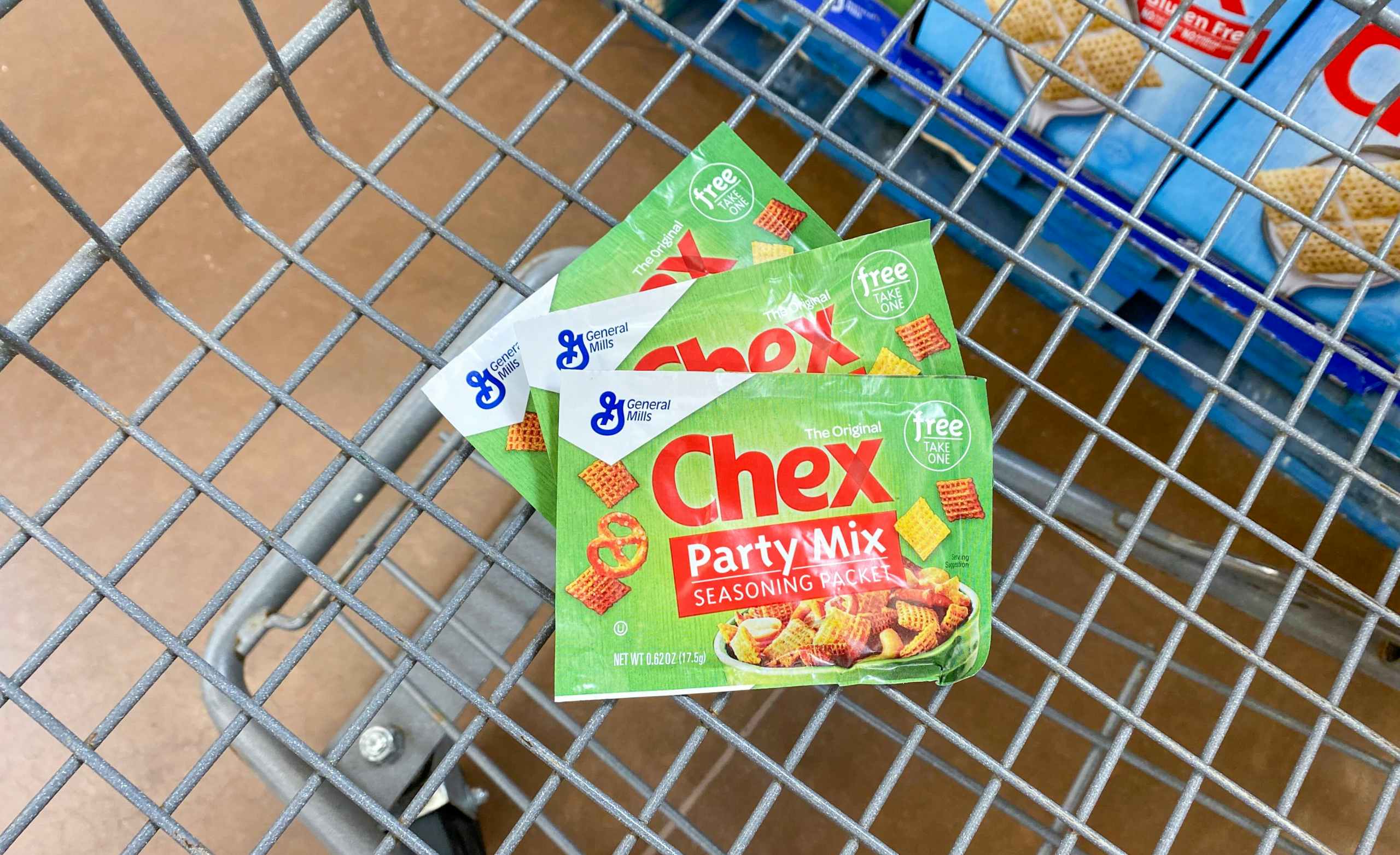 Chex Party Mix Seasoning Packet in Walmart shopping cart
