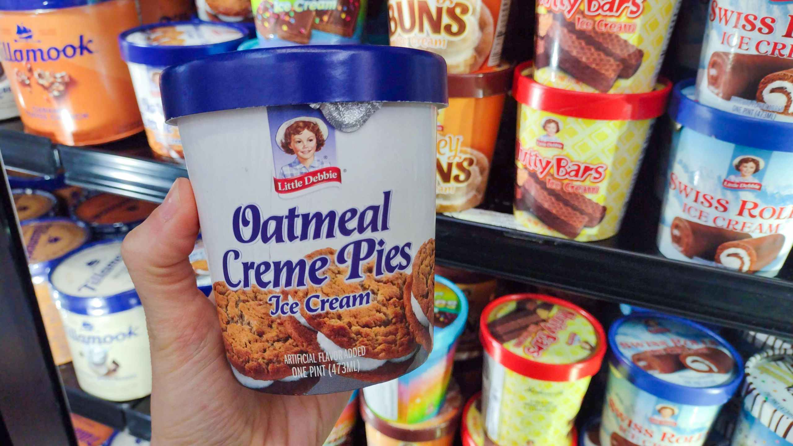 walmart little debbie ice cream hand holding oatmeal creme pies