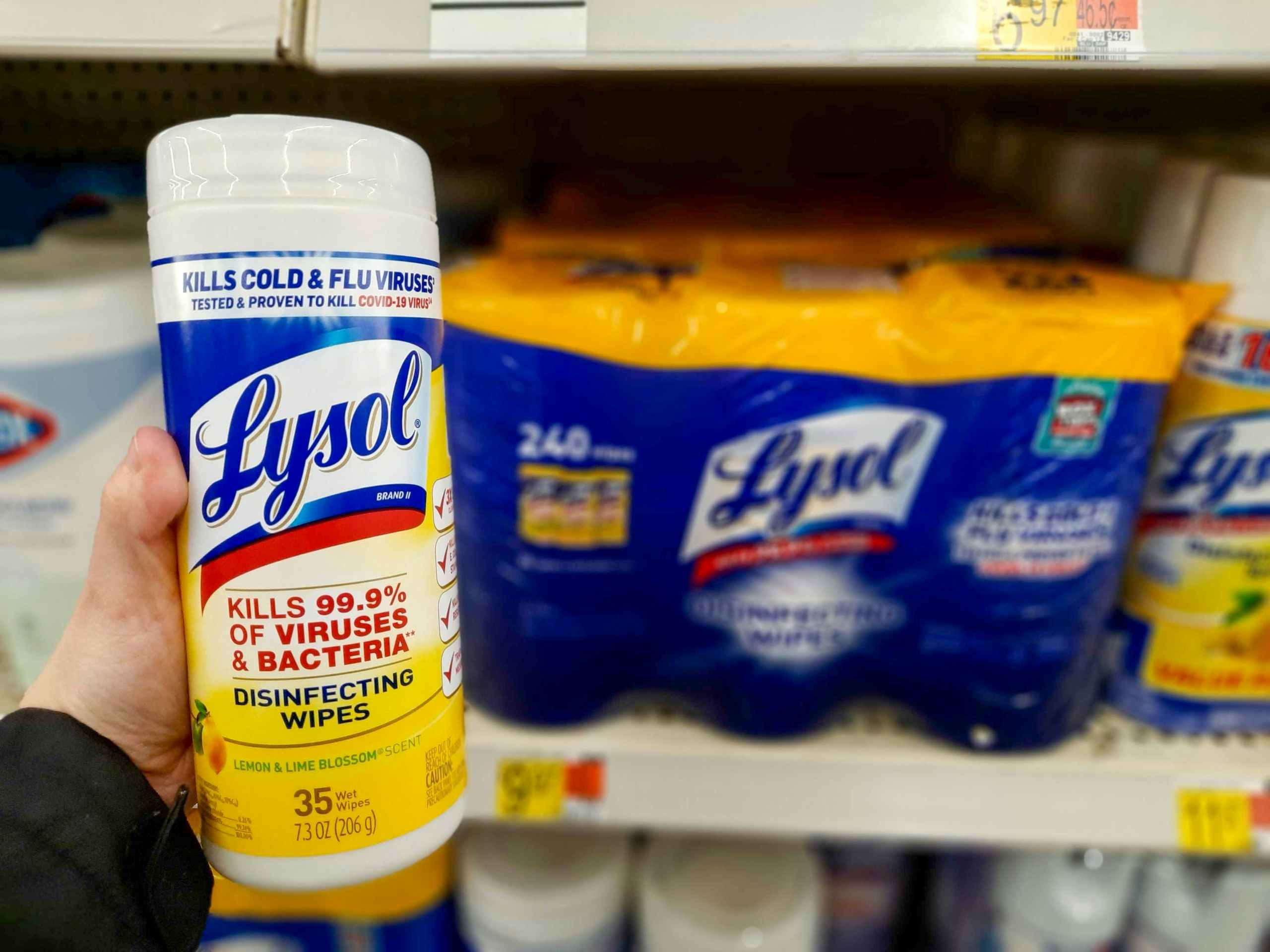 walmart lysol disinfecting wipes hand holding