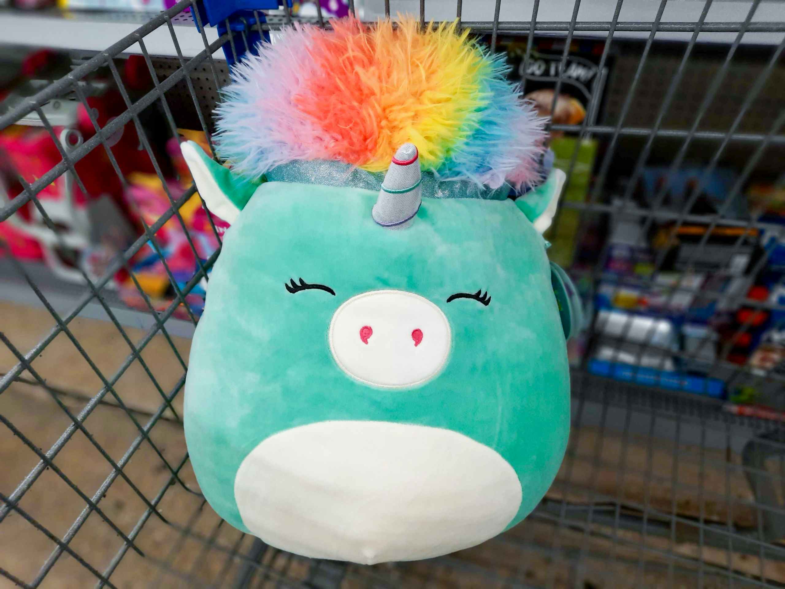 Squishmallows toy in Walmart shopping cart