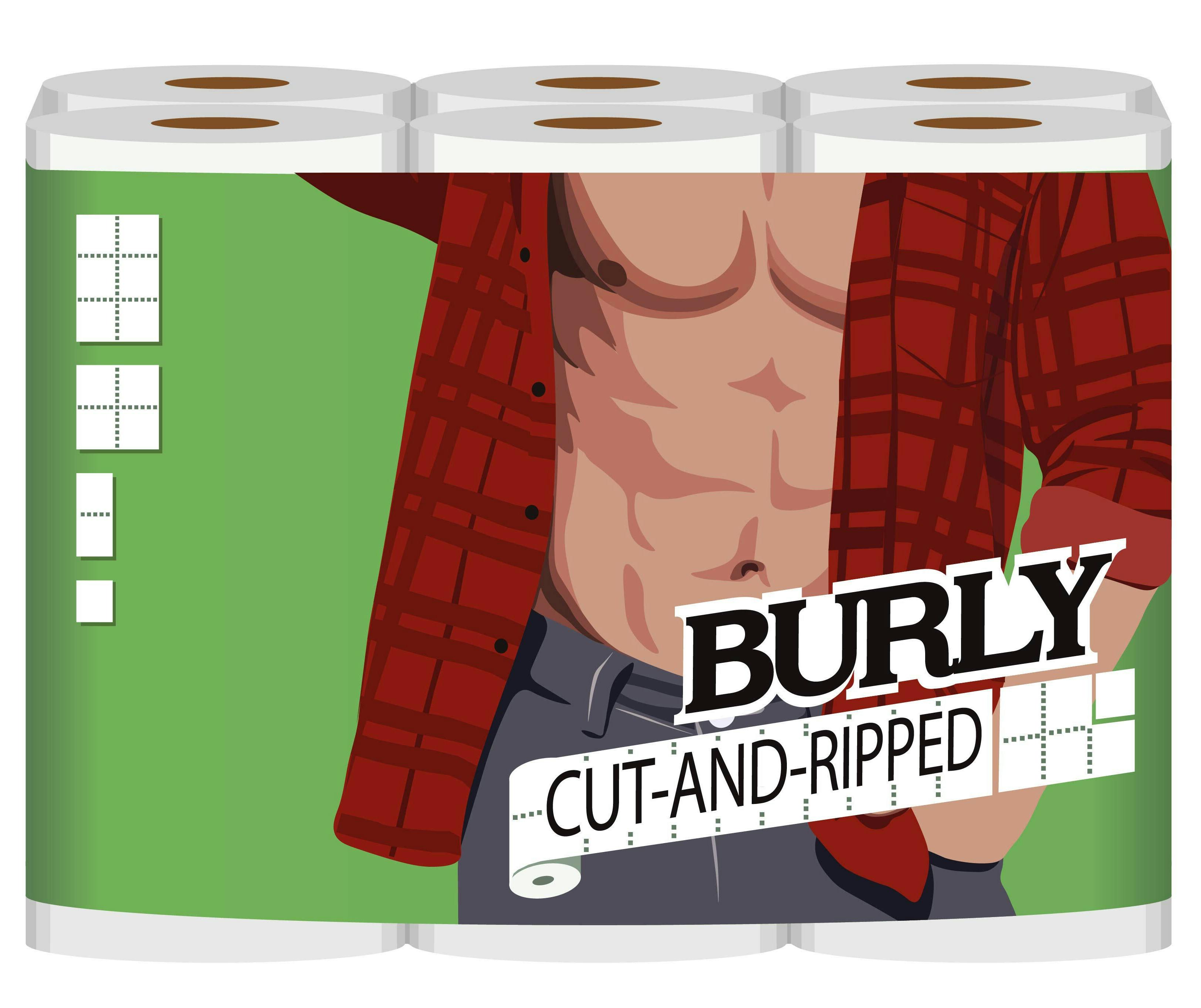 graphic of paper towels that says burly cut and ripped