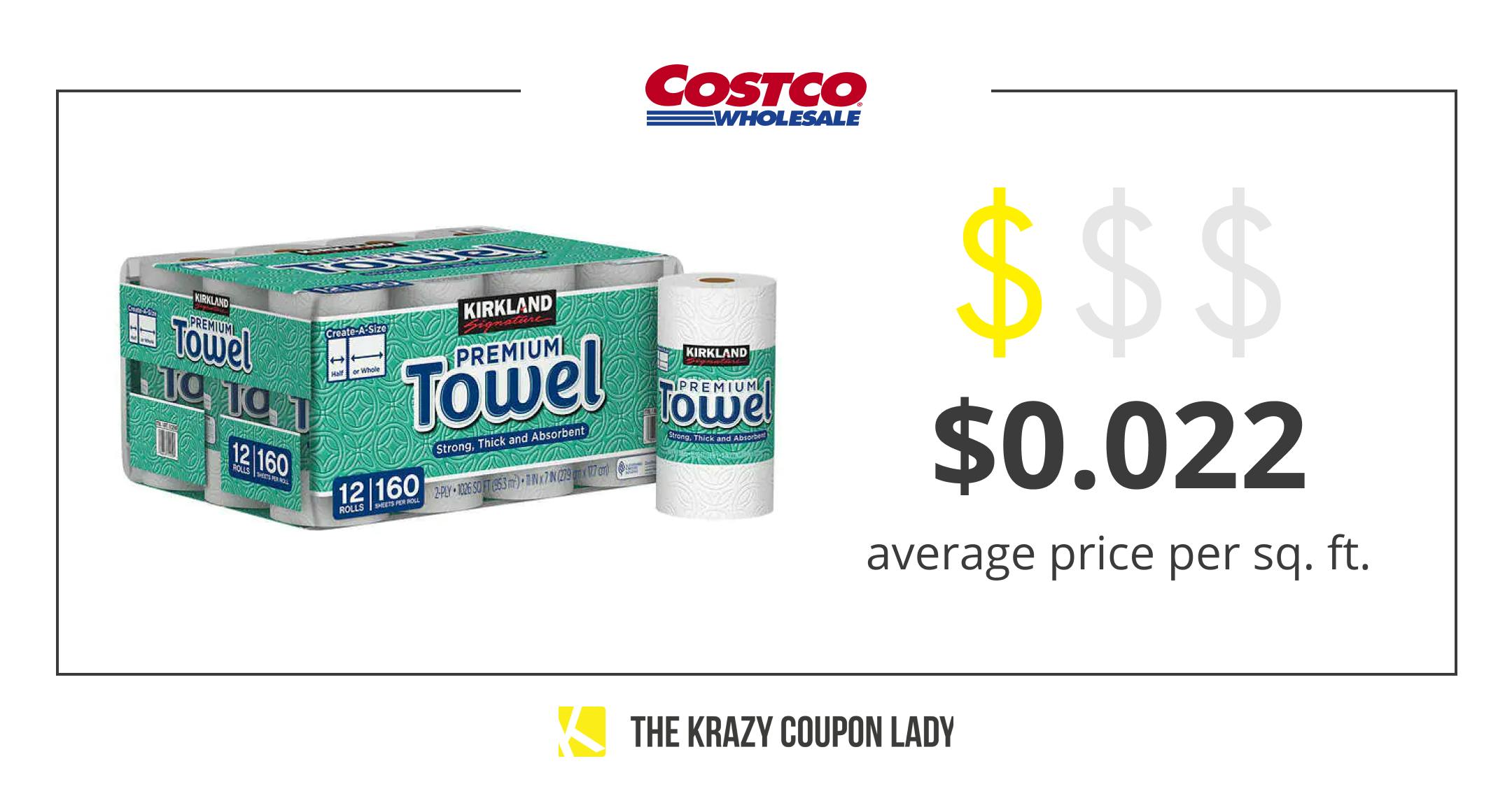 costco kirkland paper towels average price per square foot graphic