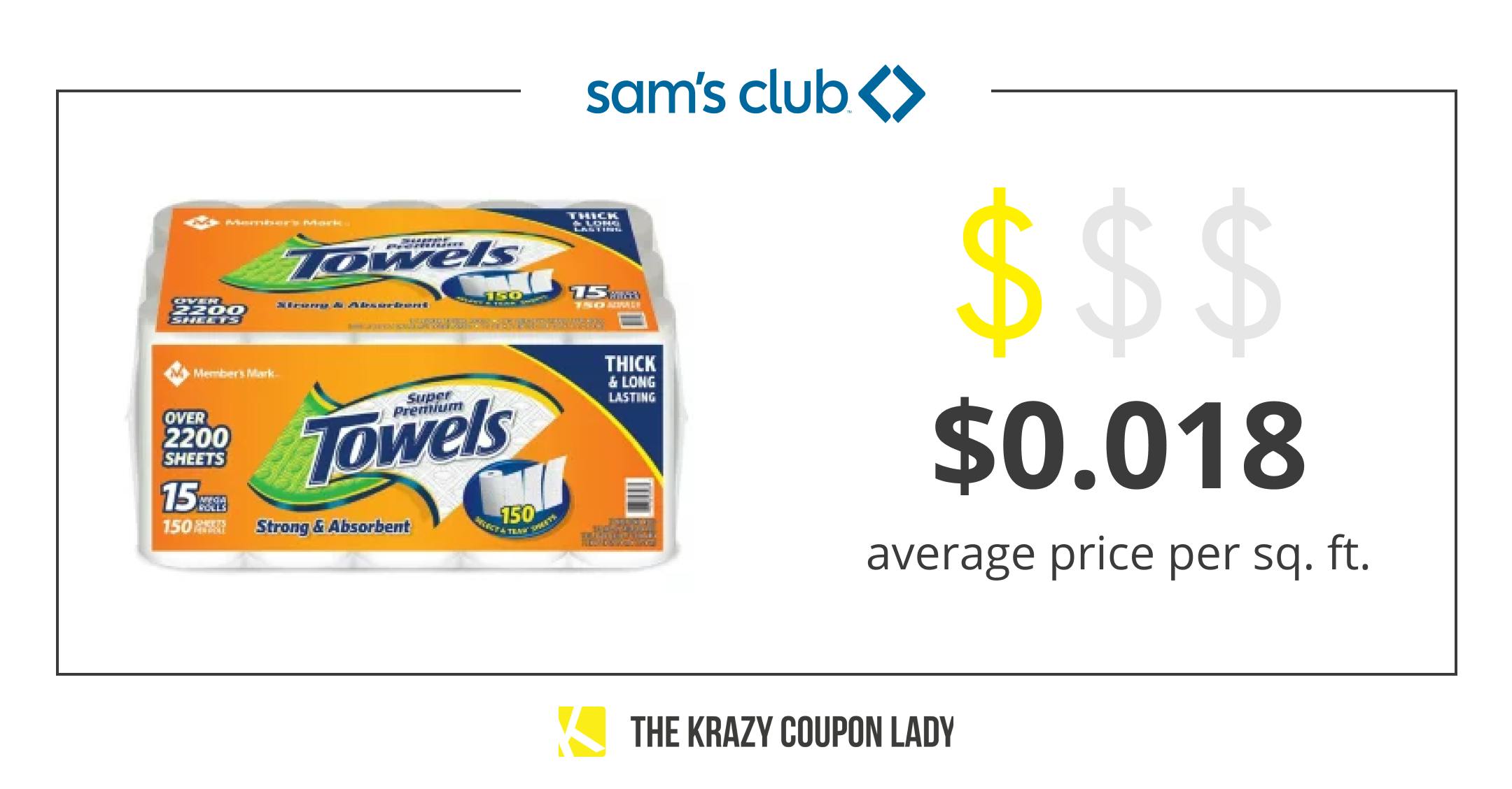 sams club paper towels average price per square foot graphic