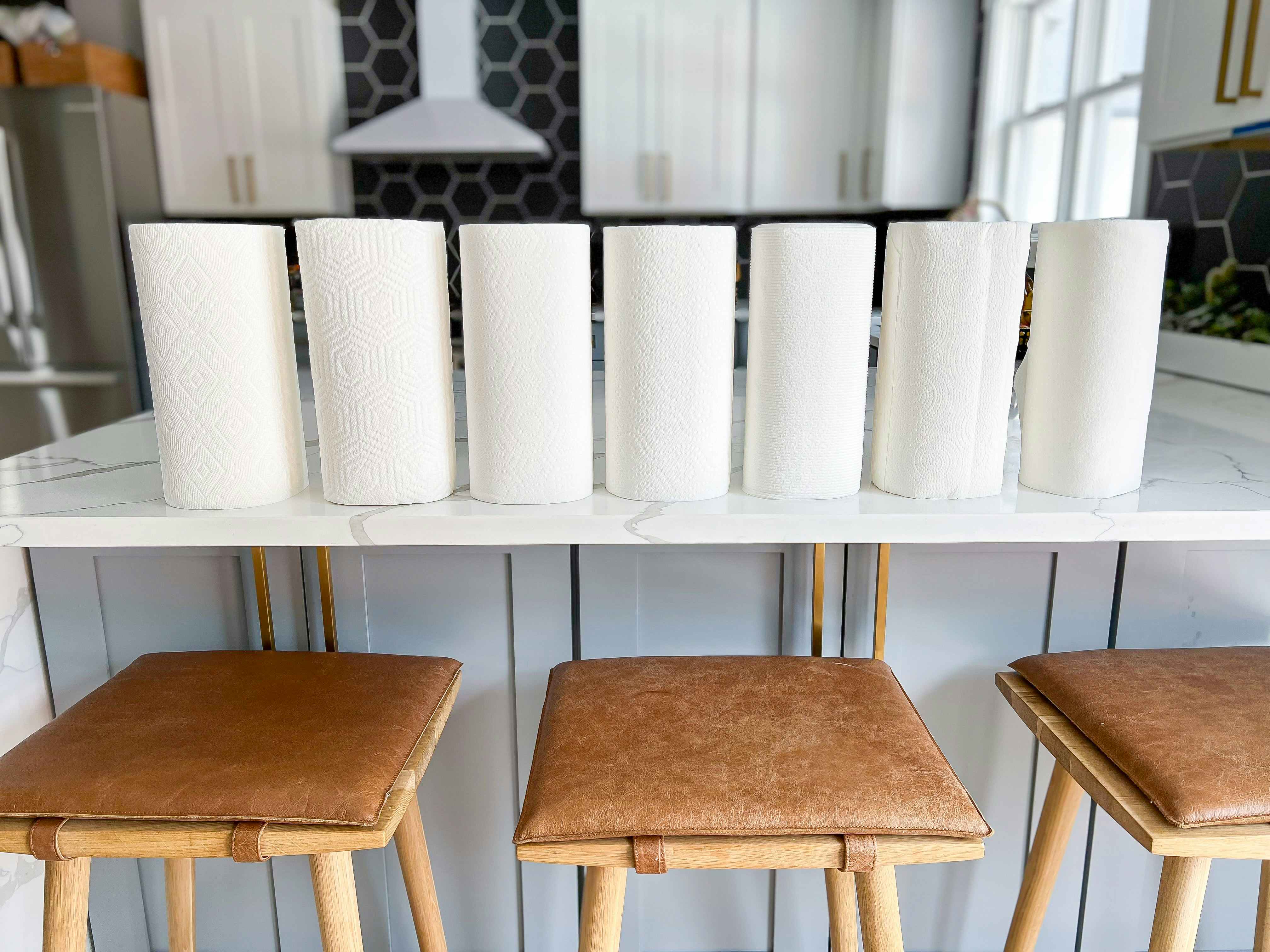 paper towels lined up on table