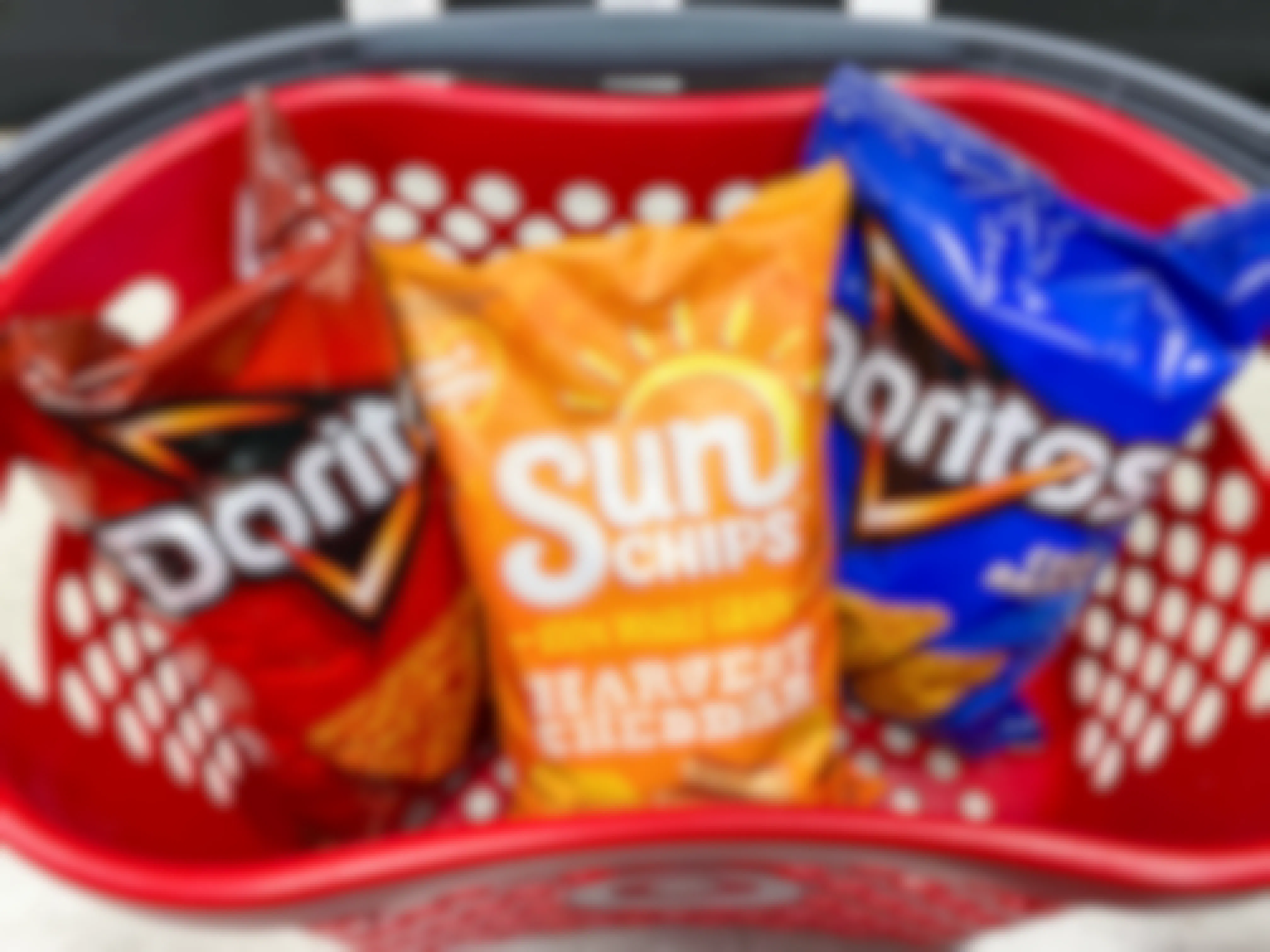 Doritos and Sun Chips in a Target basket