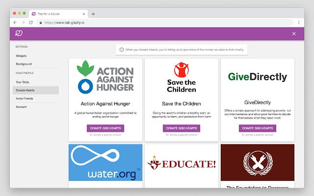 Tab for a Cause charities screenshot
