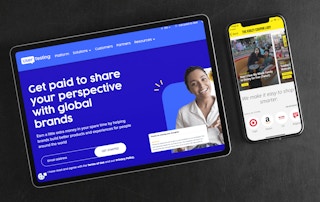 An iPad with UserTest.com on it, next to a phone with the KCL app onscreen