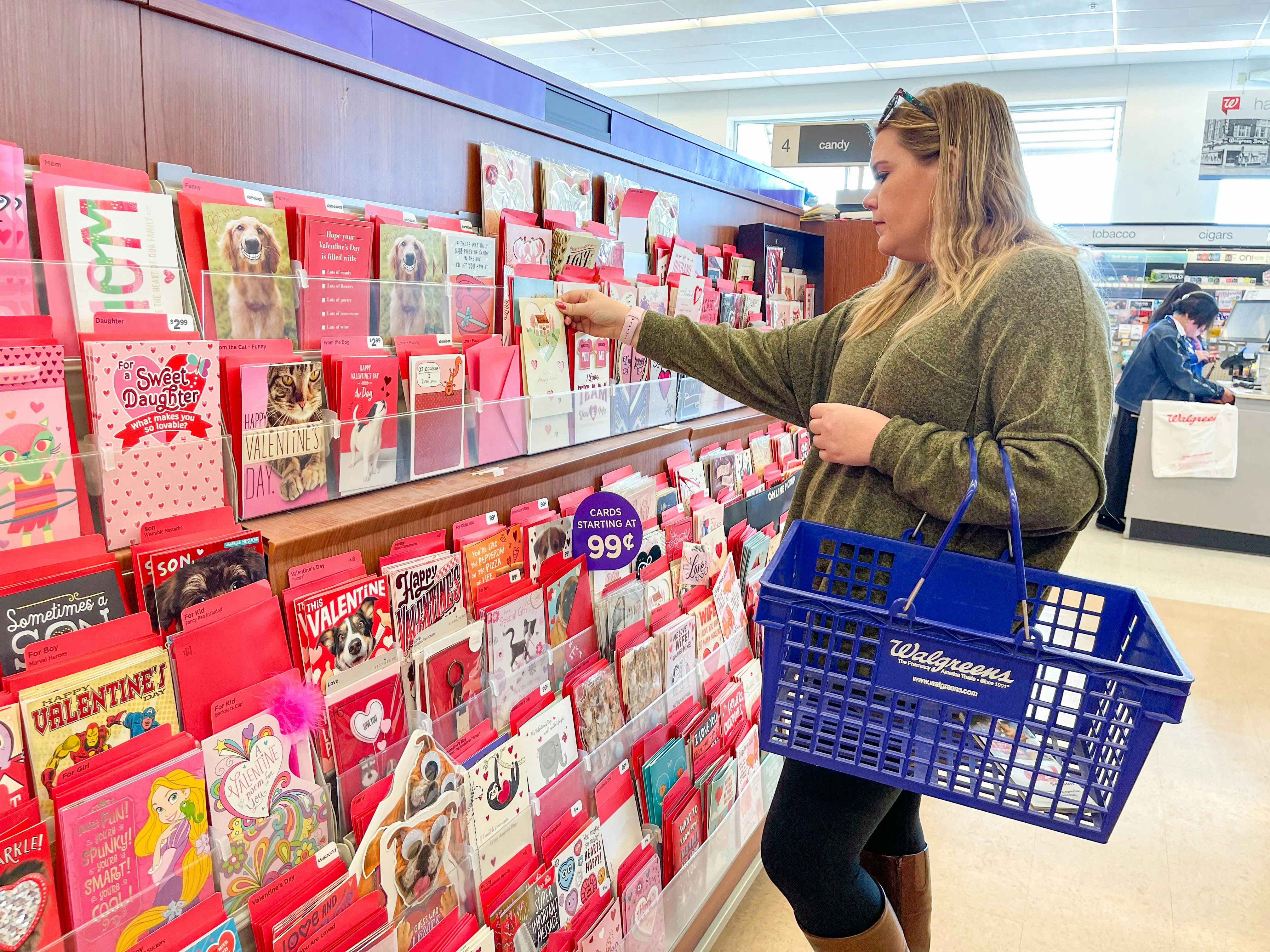shopping for cards holding walgreens basket